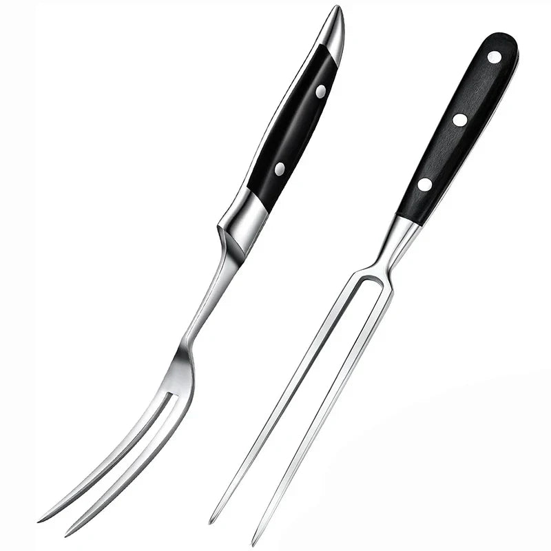 12" Stainless Steel Meat Fork with Wooden Handle for Grill BBQ Cooking