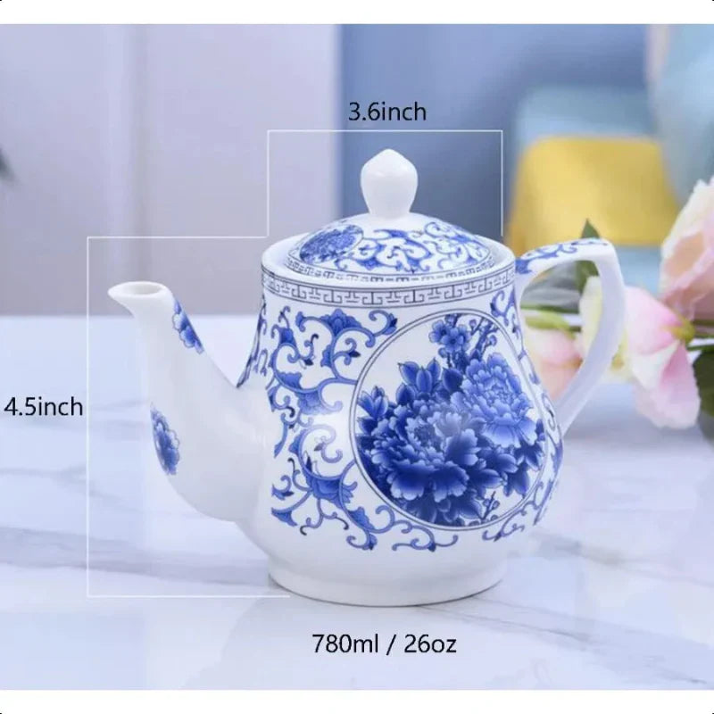 26oz Decorative Ceramic Teapot Blue and White Home or Office Teapot