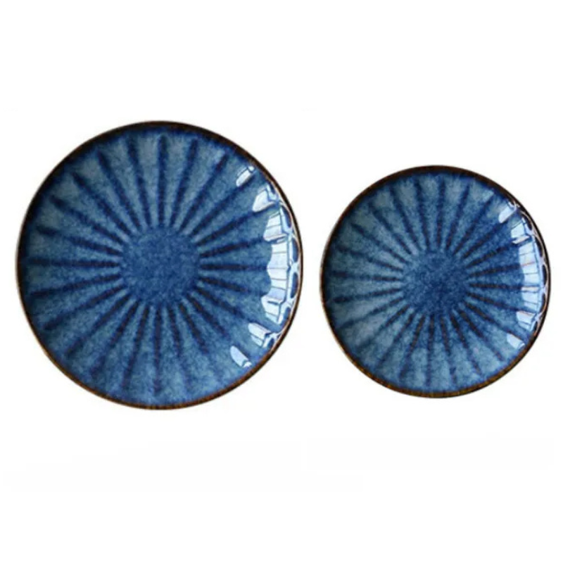 Blue Ceramic Dinner Plate Big and Small Steak Dinnerware Plate