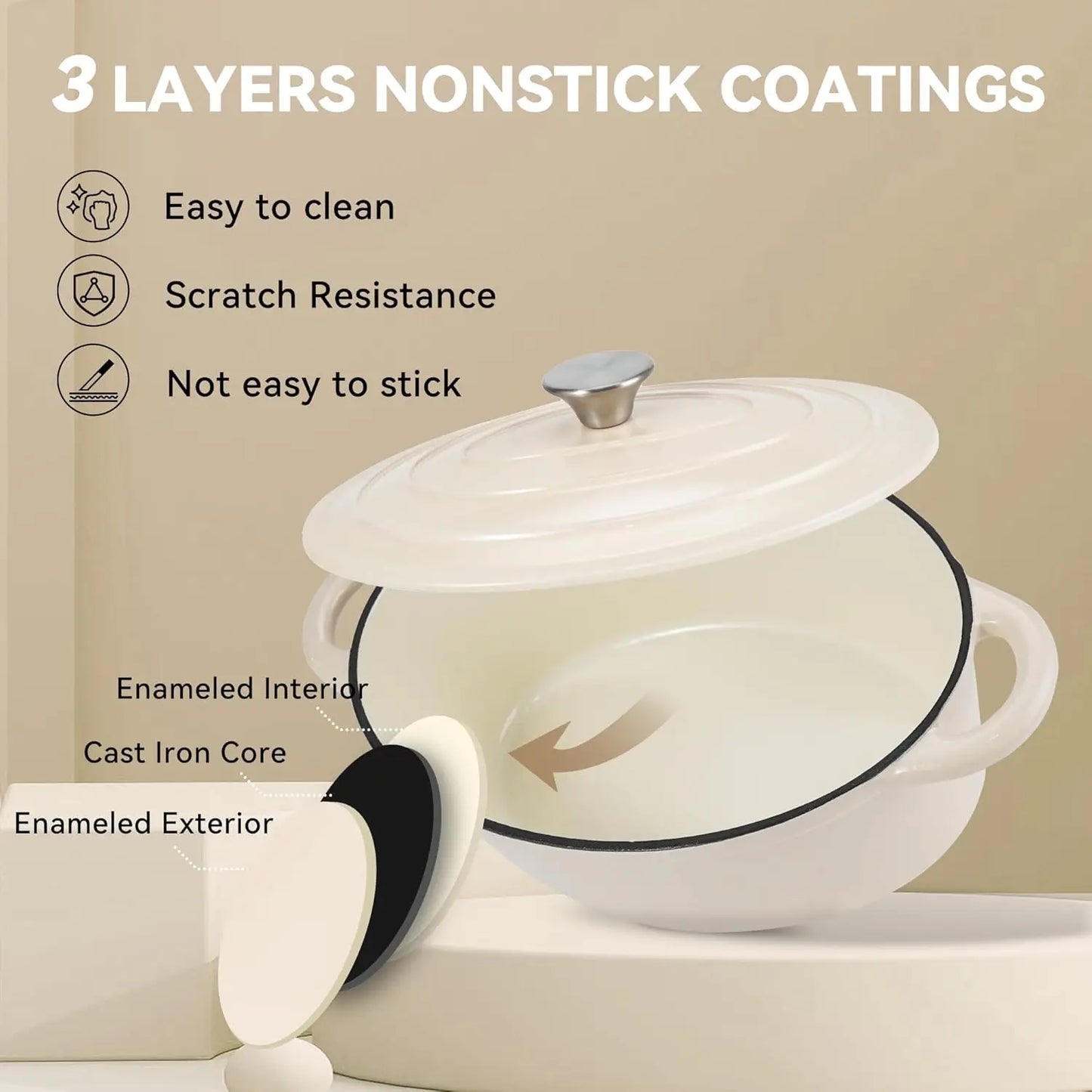 Cast Iron Enameled Oval Dutch Oven Pot with Lid and Dual Handles