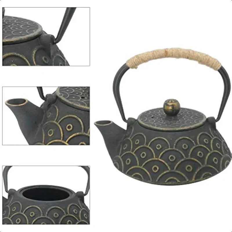 Cast Iron Teapot with Stainless Steel Infuser Loose Leaf Tea Kettle