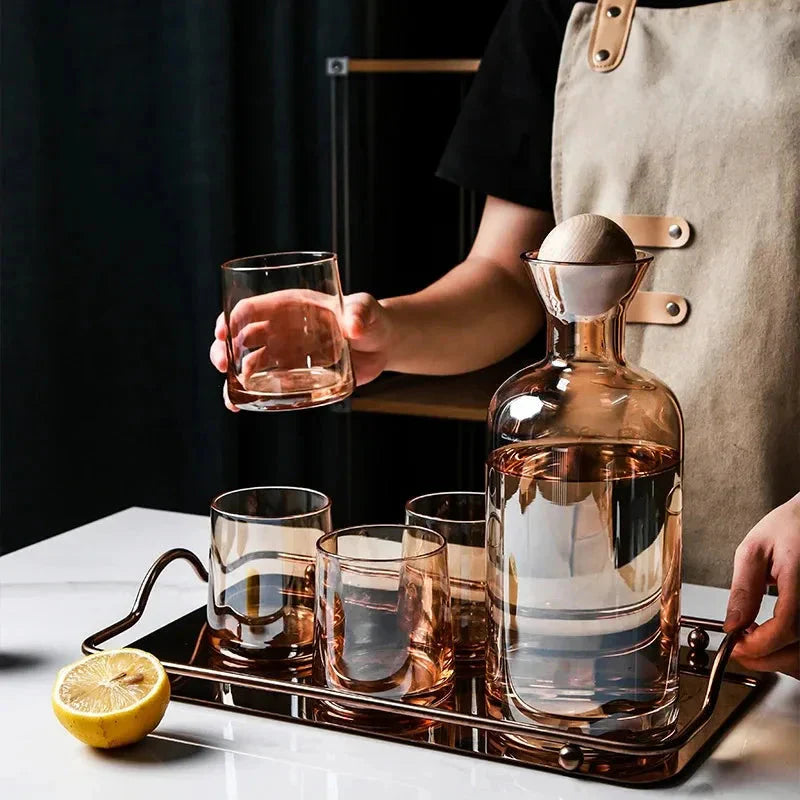 Colorful Glass Water Jug Cup Set Juice Cold Water Bottle Cups Set