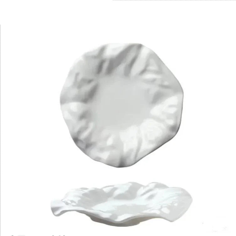 French Ceramic Tableware Irregular White Creative Pleated Paper Plate