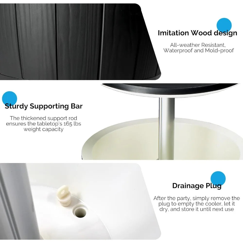 Modern Outdoor Cooler Side Table Patio Cool Bar Table Wood Texture