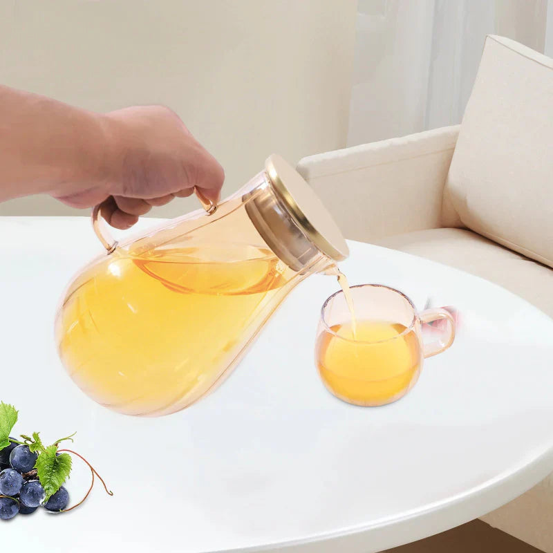 Modern Tabletop Borosilicate Glass Water Pitcher with 4 Cups Set