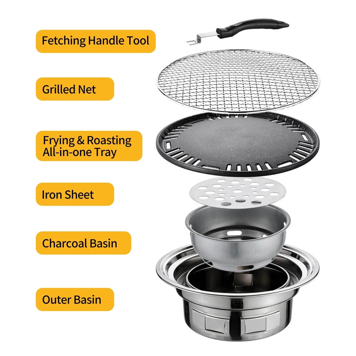 Multifunctional Cast Iron Stainless Steel Charcoal BBQ Smoker Grill