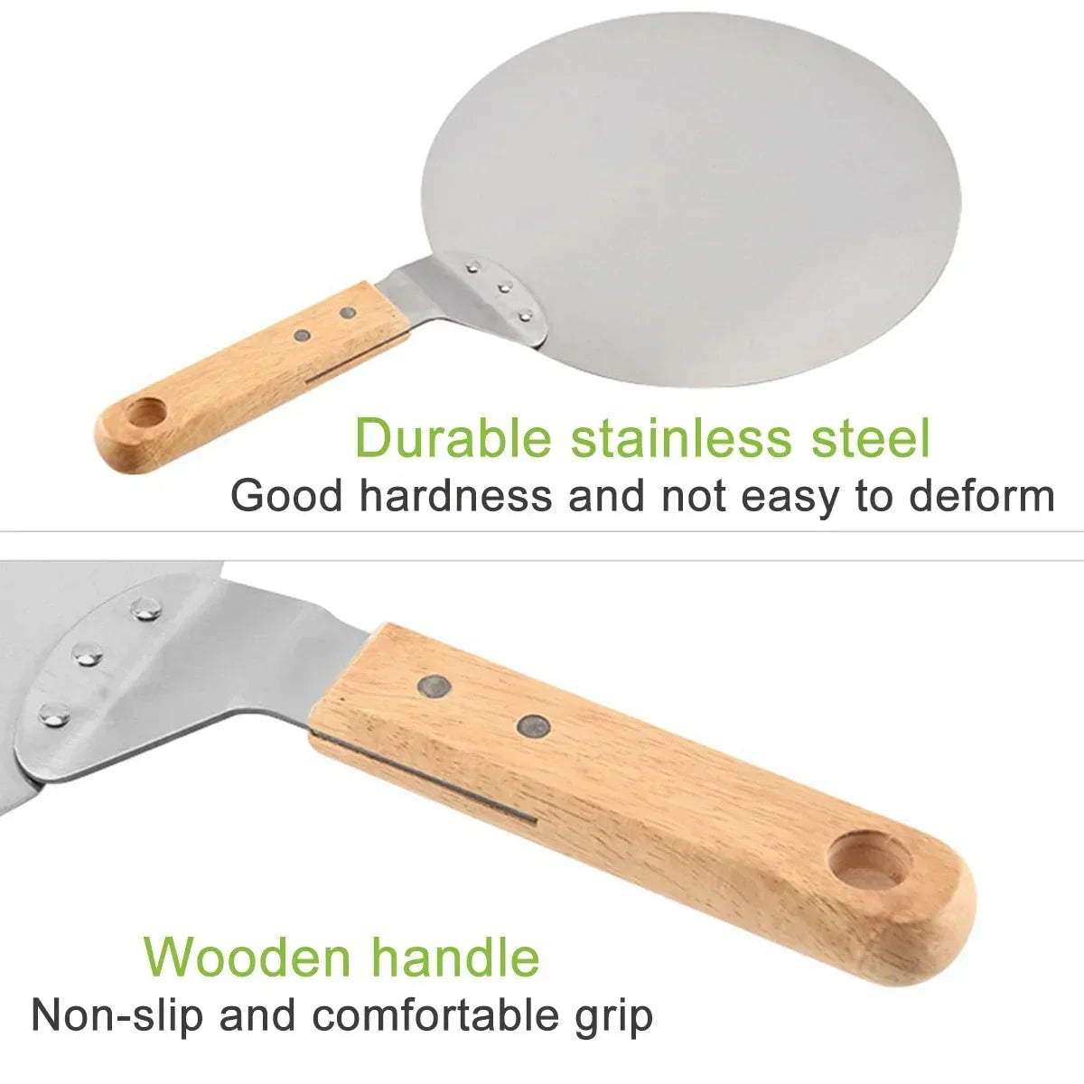 Pizza Shovel Pastry Tools Stainless Steel Wooden Handle Peel Round