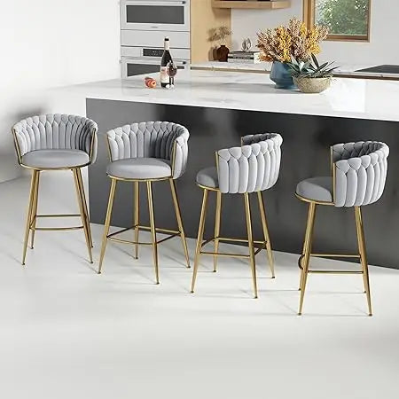 Velvet Swivel Barstools Adjustable Counter Stools with Woven Backrest