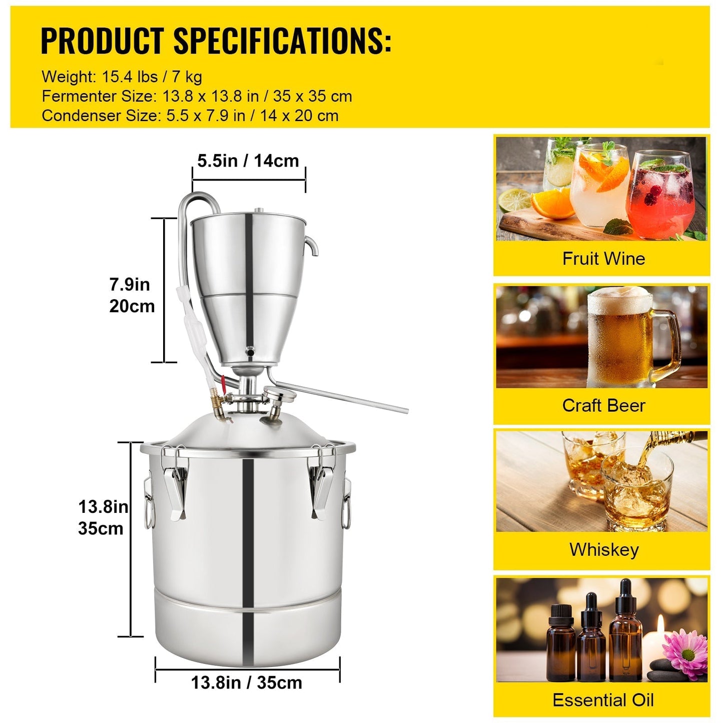 Water Alcohol Distiller Stainless Steel Commercial Brewing Kit