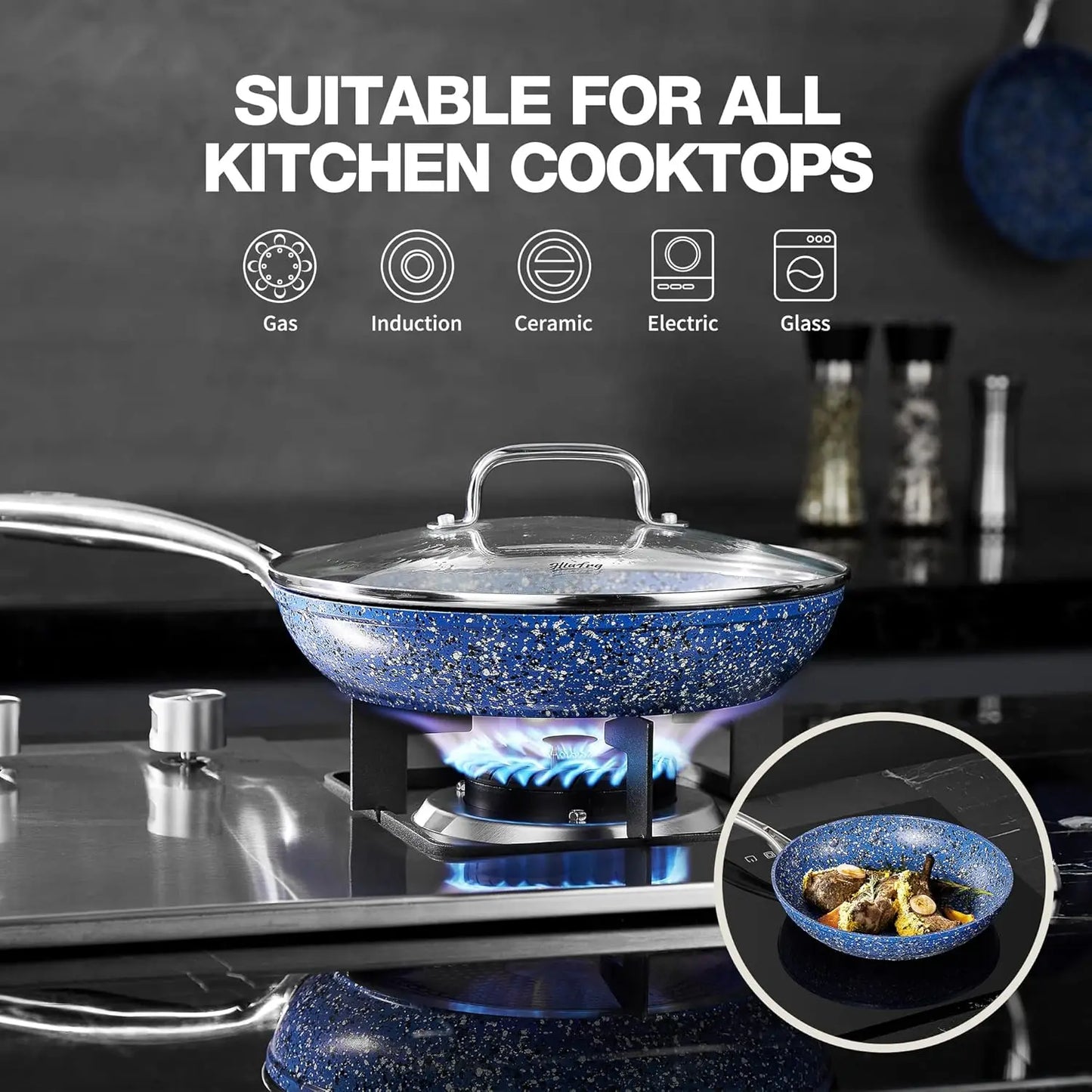 10" Frying Pan with Lid Nonstick Skillet Stainless Steel Handle