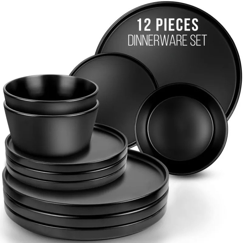 12-16pcs Elegant Porcelain Stoneware Plate Dinnerware Tableware Set