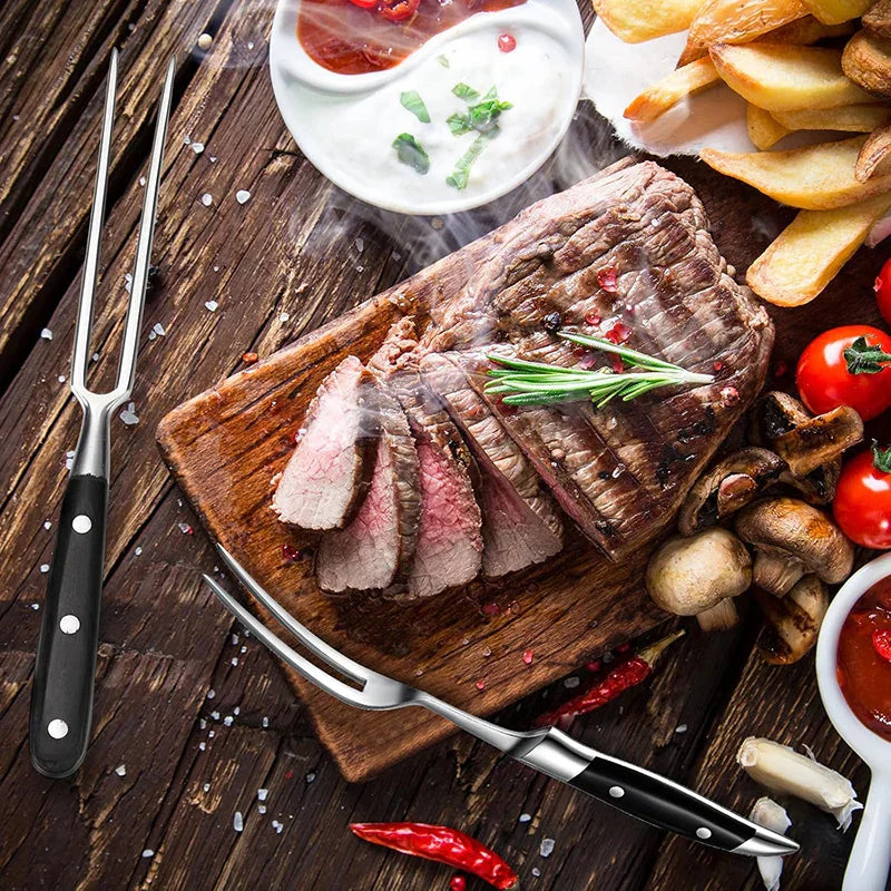 12" Stainless Steel Meat Fork with Wooden Handle for Grill BBQ Cooking