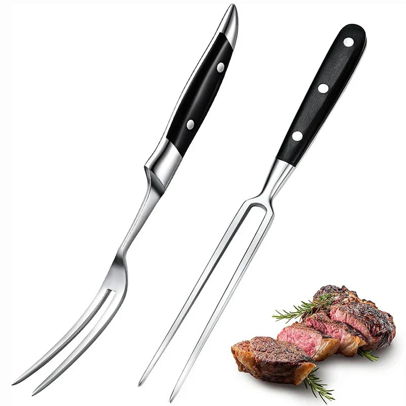 12" Stainless Steel Meat Fork with Wooden Handle for Grill BBQ Cooking