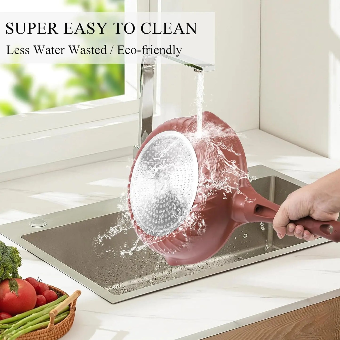 12in Nonstick Toxin Free Ceramic Deep Frying Pan with Lid Cookware