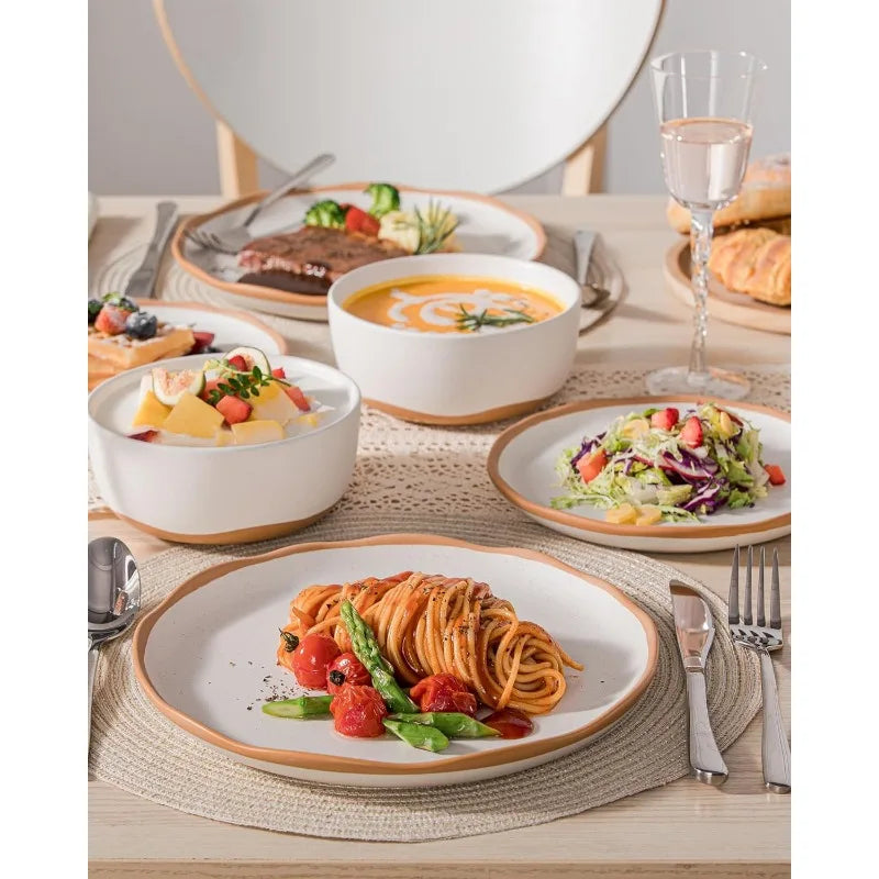 12pcs Ceramic Dinner Plates and Bowls Set for 4 Kitchen Tableware