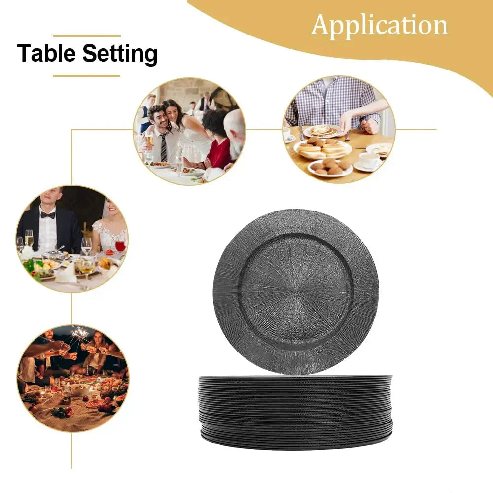 13" Decorative Round Table Charger Plates in Color Black 50pcs