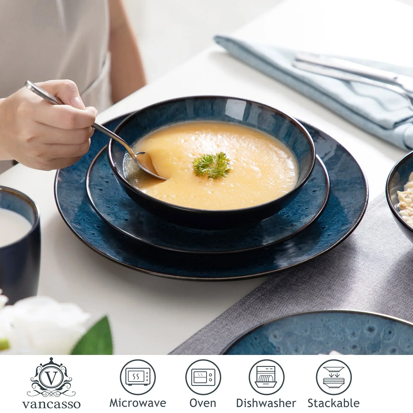 16/32/48pcs Vintage Ceramic Stoneware Set with Plate Bowl Coffee Cups