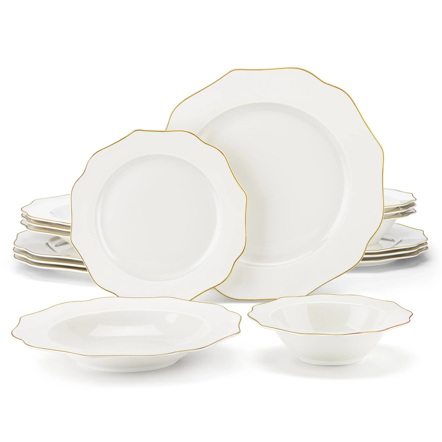 16/32pcs Nordic White Ceramic Tableware Set Elegant Kitchen Dinnerware