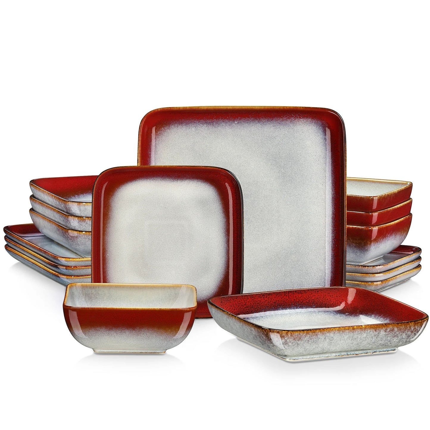 16pcs Square Ceramic Tableware Set for 4 People Kitchen Dinnerware Set