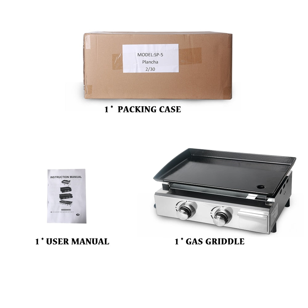 2 Burners Grill LPG BBQ Griddle for Commercial Non-stick Iron Plate