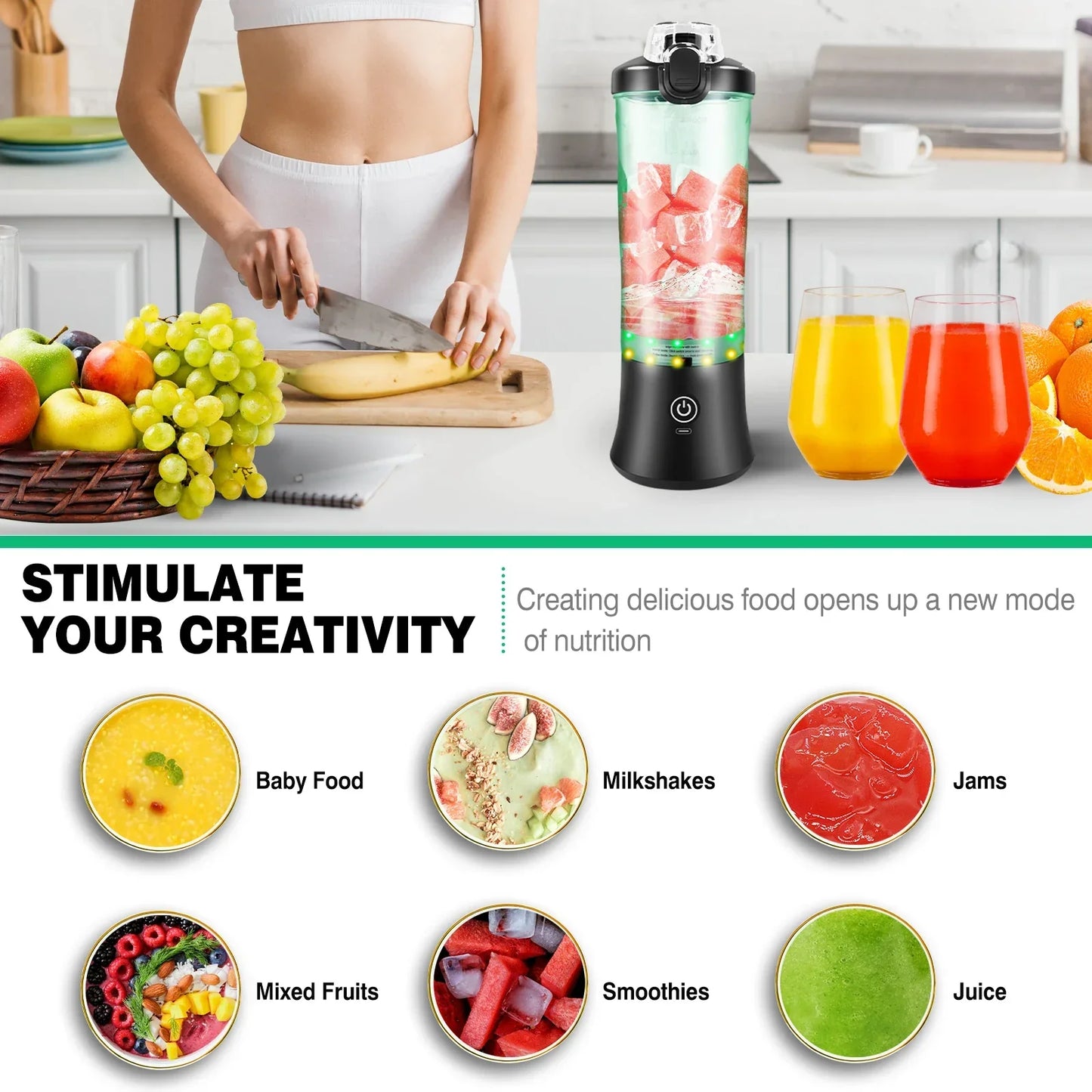 2 in 1 Portable Blender Electric Juicer and Smoothie Mixer Mini Blender