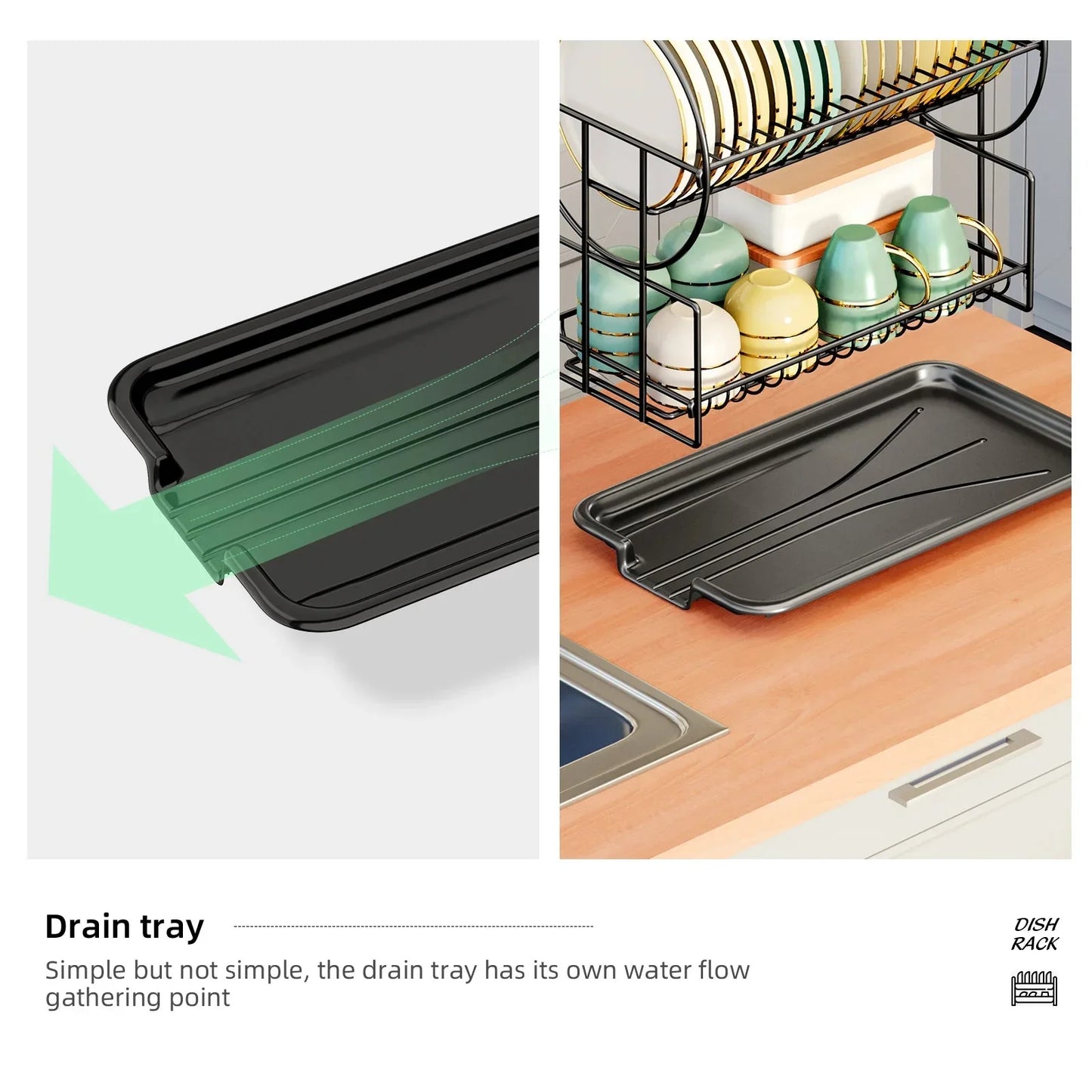 2 Tier Dish Drying Rack Drain Board Set Tableware Drainer Kitchen Rack