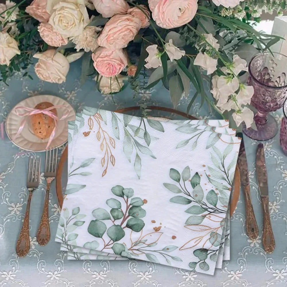 20pcs Green Plant Printed Napkin Papers Mouth Wiping Cloth Paper Towel