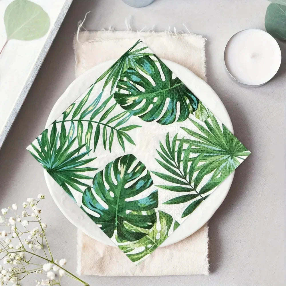 20pcs Green Plant Printed Napkin Papers Mouth Wiping Cloth Paper Towel