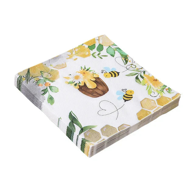 20pcs Napkins Paper Pastoral Style Bee Napkins Retro Rose Print Napkin