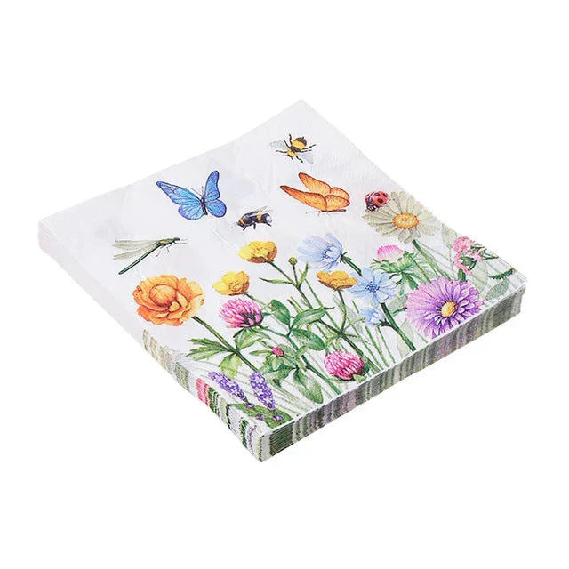 20pcs Napkins Paper Pastoral Style Bee Napkins Retro Rose Print Napkin