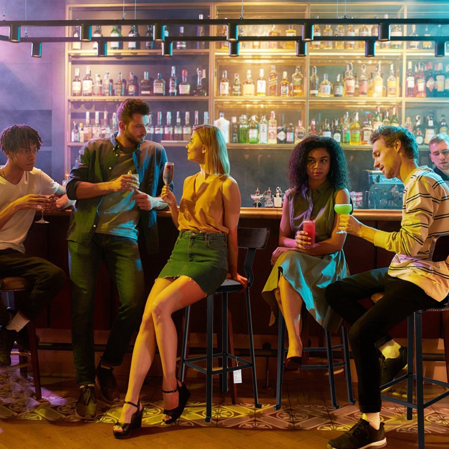 2Pcs Counter Height Bar Stools Vintage 360 Degree Swivel Barstool