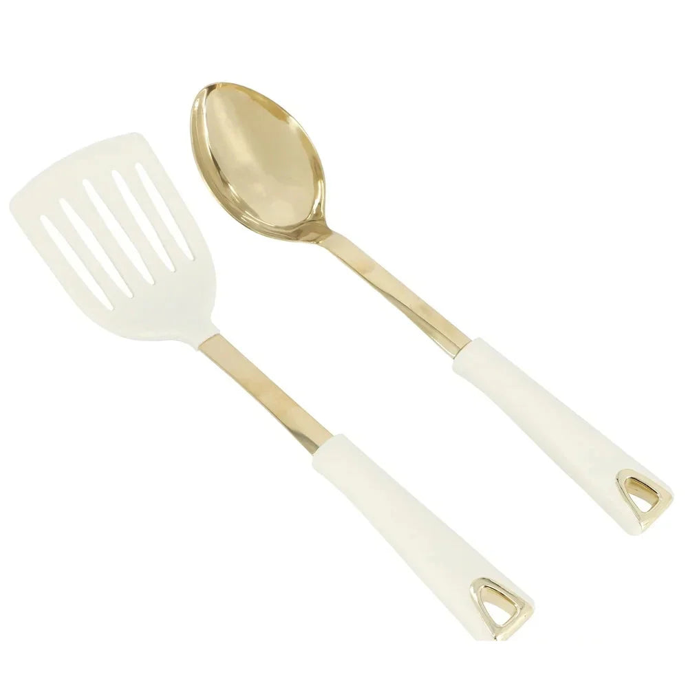 2pcs Stainless Steel Turner and Spoon with Handle Kitchen Tool Set