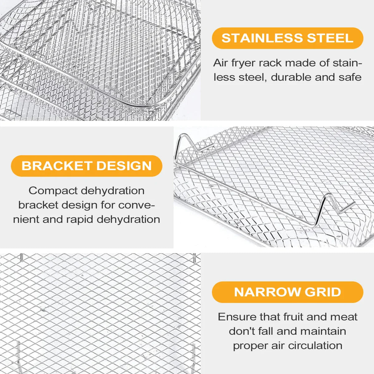 3-Tier Stainless Steel Air Fryer Rack Universal Stackable Accessory