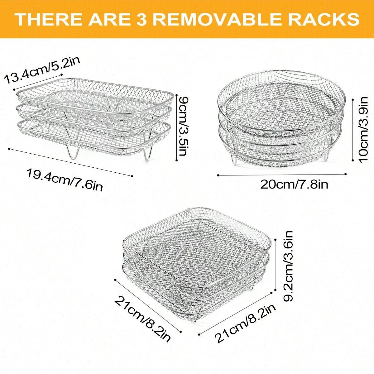 3-Tier Stainless Steel Air Fryer Rack Universal Stackable Accessory
