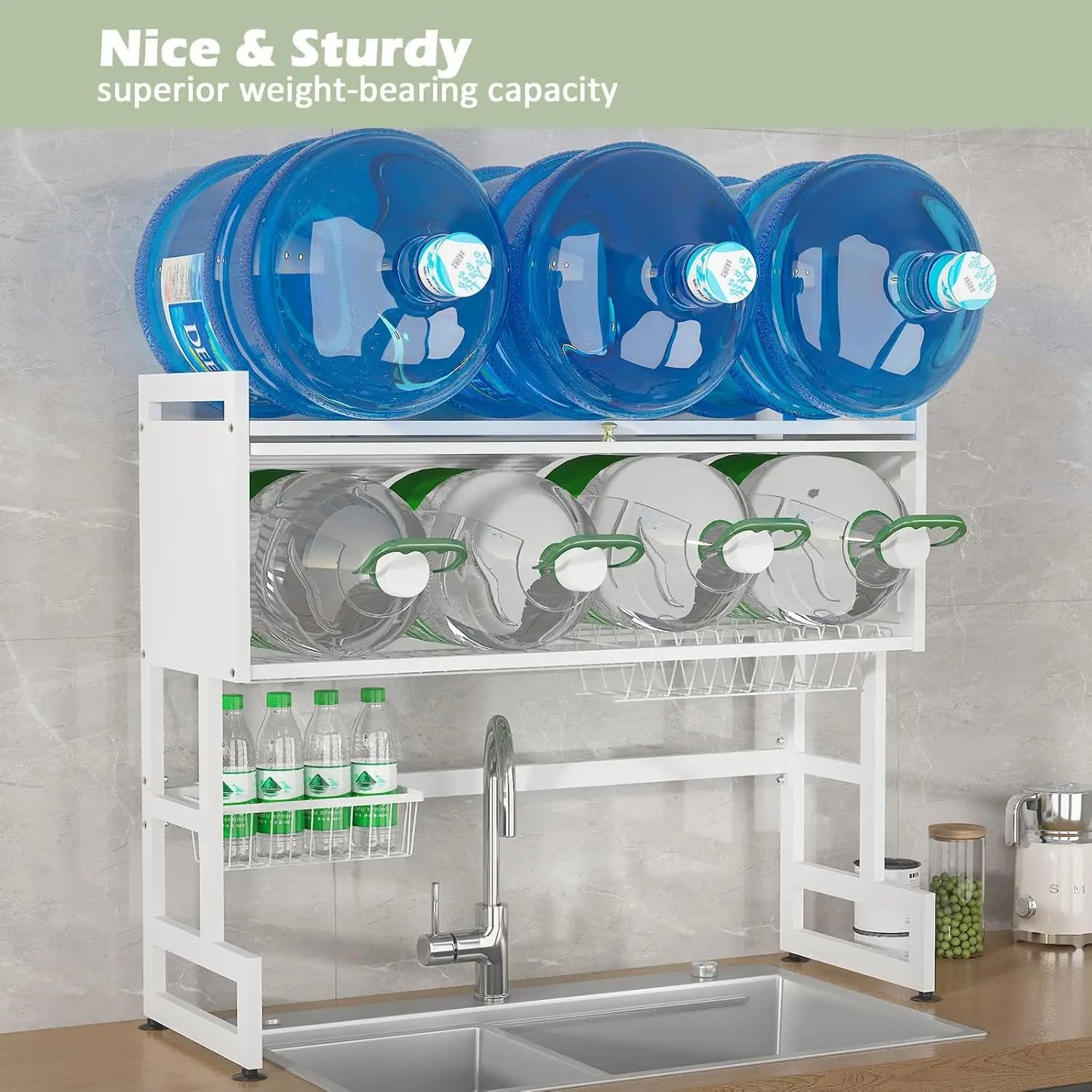 33" Length 2 Tier White Dish Drainer Drying Rack Kitchen Organizer