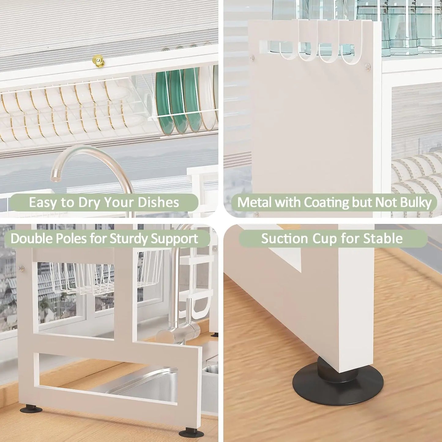 33" Length 2 Tier White Dish Drainer Drying Rack Kitchen Organizer