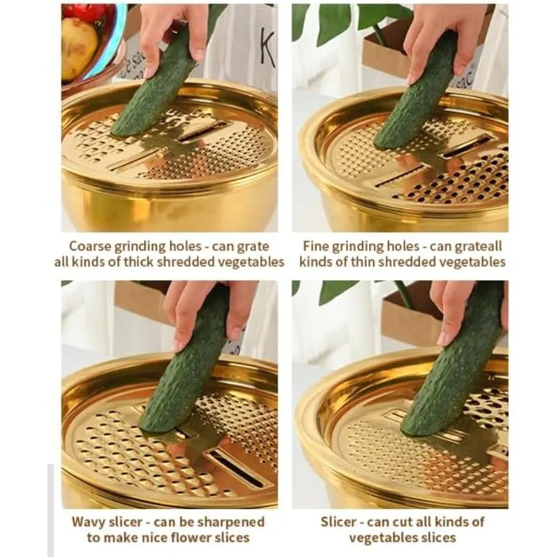 3pcs Stainless Steel Round Colander Vegetable Slicer Grater Strainer