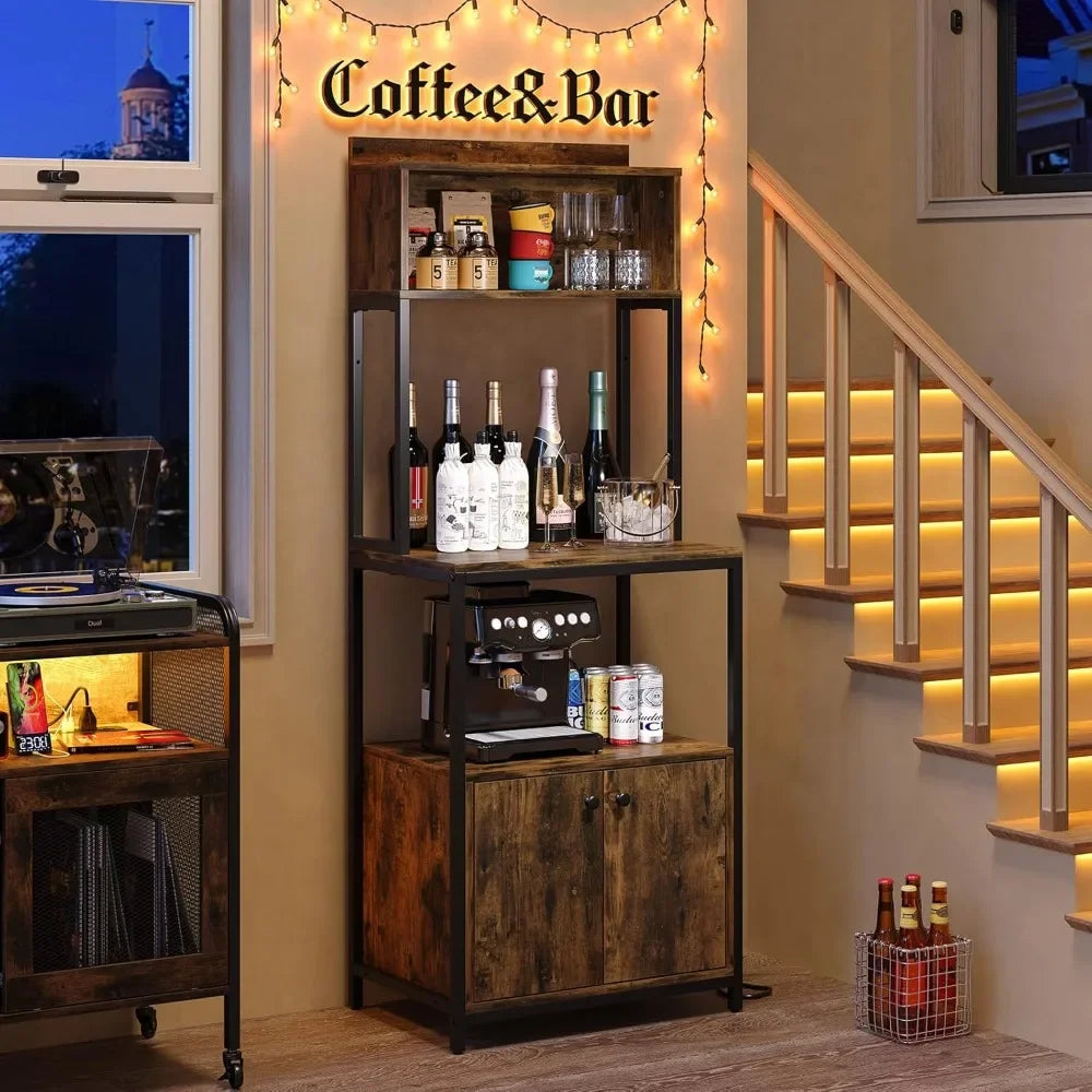 5 Tier Kitchen Bakers Rack with Power Outlet Kitchen Storage Shelf