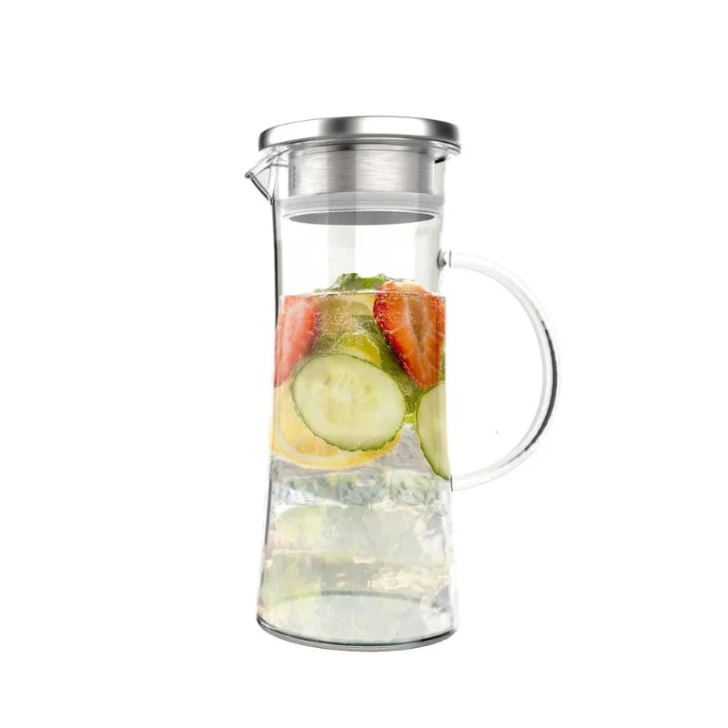 50oz Heat Resistant Glass Pitcher with Stainless Steel Filter Leak Lid