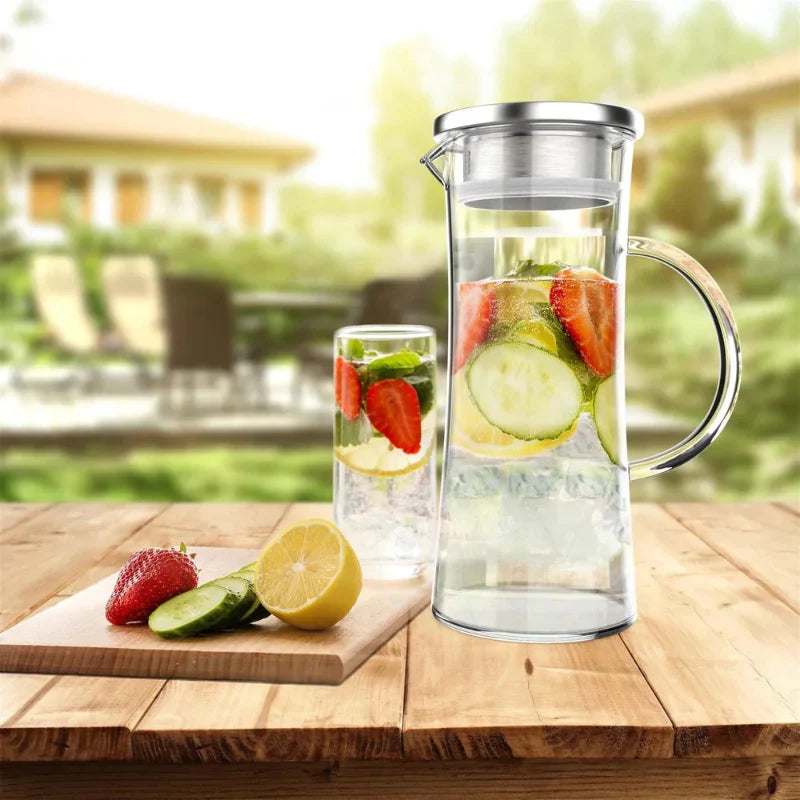50oz Heat Resistant Glass Pitcher with Stainless Steel Filter Leak Lid