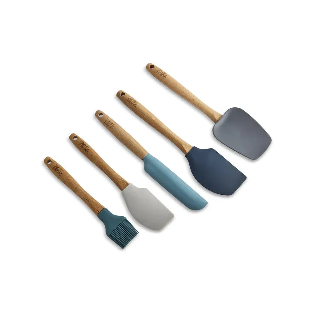 5pcs Heat Resistant Silicone Utensil Set with Beechwood Handle