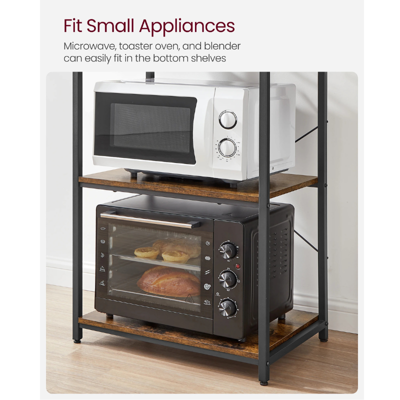 6-Tier Industrial Kitchen Baker’s Rack with 6 Hooks Microwave Stand