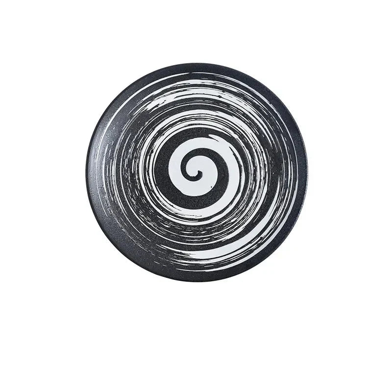 6/8/10" Ceramic Flat Dish Retro Japanese Style Steak Plate Pasta Tray