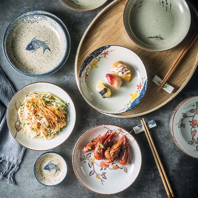 7" and 8" Underglaze Ceramic Round Plate Household Kitchen Tools