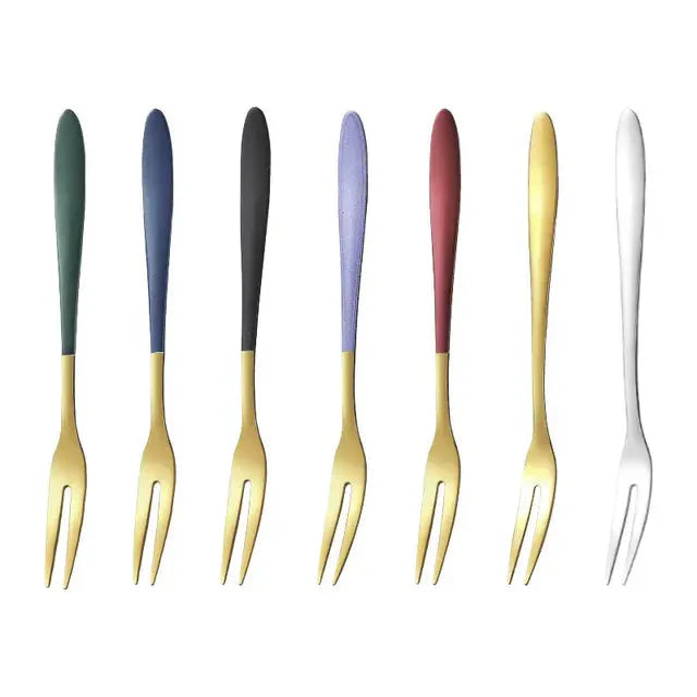 7pcs Stainless Steel Fruit Fork Dessert Cake Forks Salad Fork