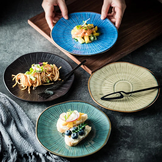 8" Retro Ceramic Round Plate Western Platter Kitchen Tableware