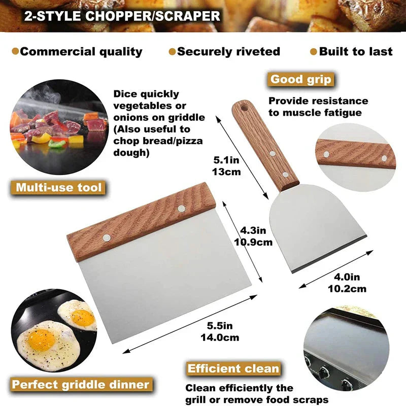 8Pcs Griddle Accessory Set Stainless Steel Scraper for BBQ Grill