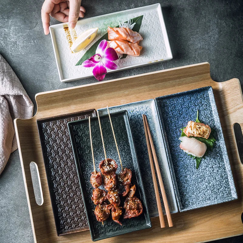 9.5" Ceramic Rectangular Barbecue Plate Restaurant Sushi Plate