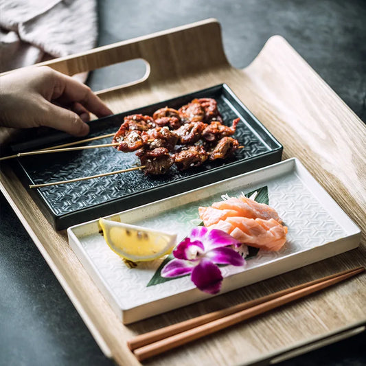 9.5" Ceramic Rectangular Barbecue Plate Restaurant Sushi Plate