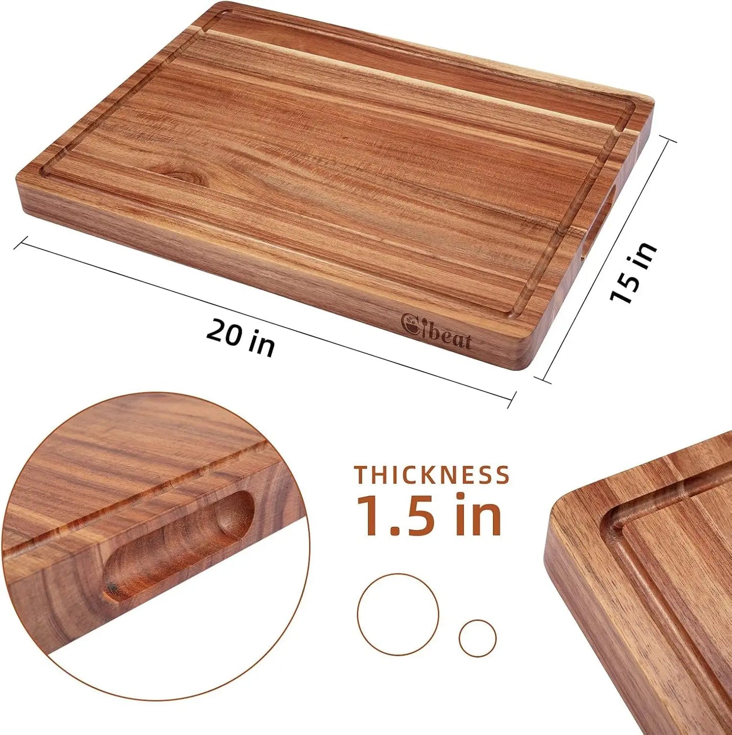 Acacia Wooden Cutting Board Thick Chopping Board With Side Handle